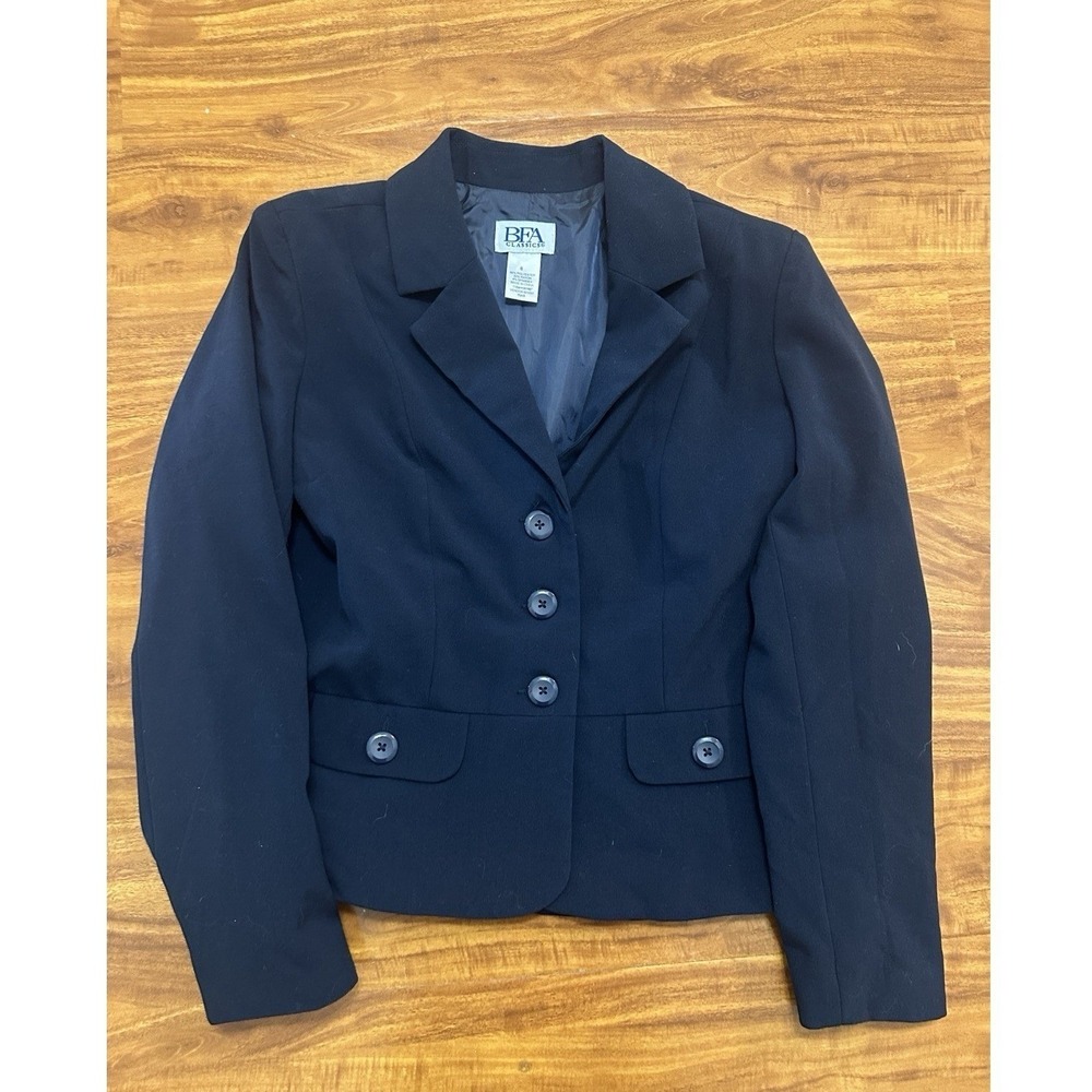 Vtg Women's BFA CLASSIC Size 4P Black‎ Button Blazer Coat Jacket Minimalist Luxe